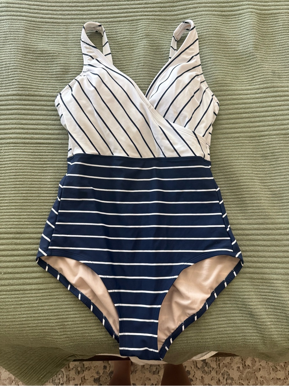 Kona Sol Navy and White Striped One-Piece Swimsuit Medium